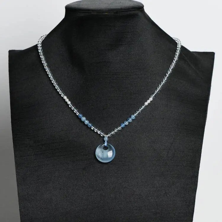 “Sea Within” Aquamarine & Clear Quartz Circle Necklace - Begonia L