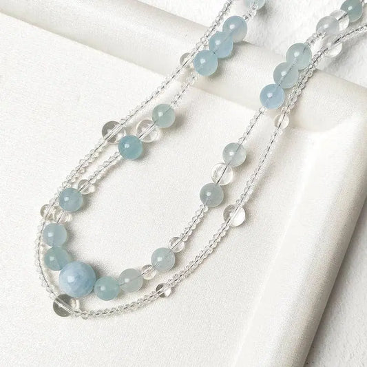 Aquamarine × Clear Quartz | Double-Layer Healing Necklace - Begonia L