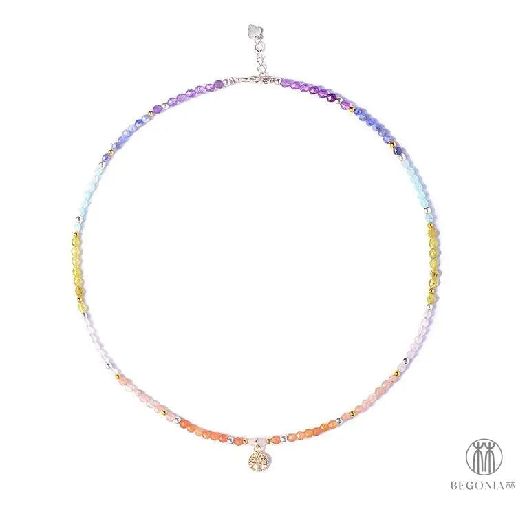 Harmony Cycle Necklace: Tree of Life Warm Energy Beaded Chain - Begonia L