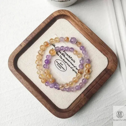 Twilight Champagne Golden Rutile Quartz × Lavender Amethyst Double-Wrap Bracelet