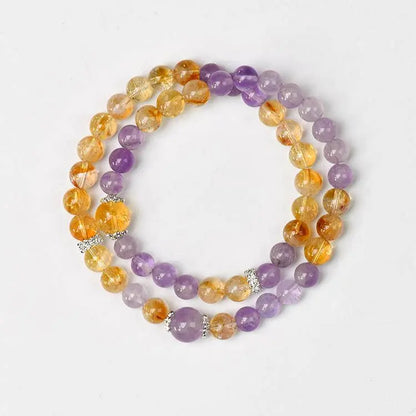“Twilight Champagne” Golden Rutile Quartz × Lavender Amethyst Double-Wrap Bracelet - Begonia L