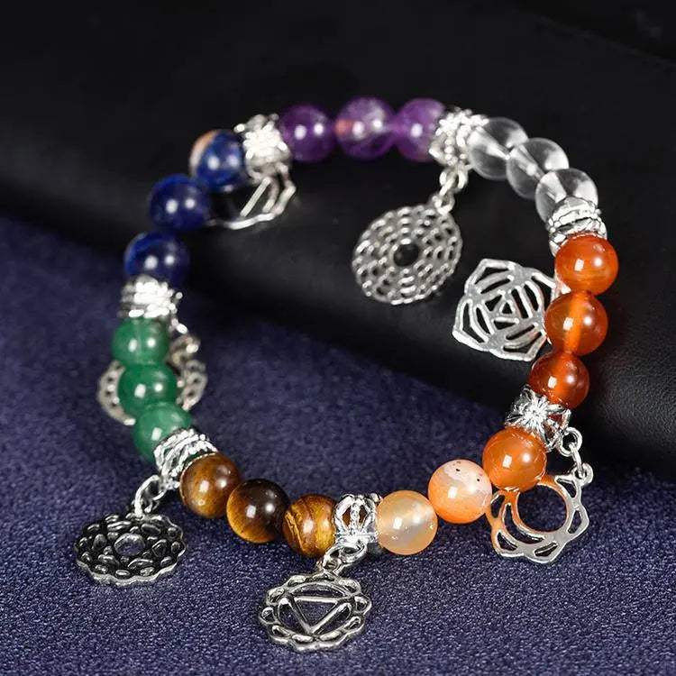 “Seven Lights” Chakra-Inspired Crystal Charm Bracelet - Begonia L