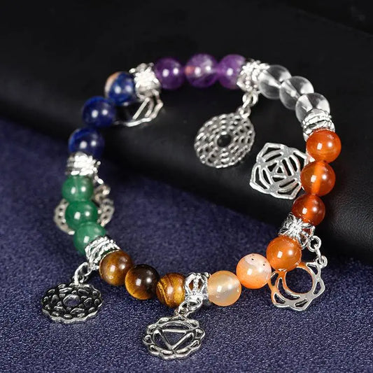 “Seven Lights” Chakra-Inspired Crystal Charm Bracelet - Begonia L