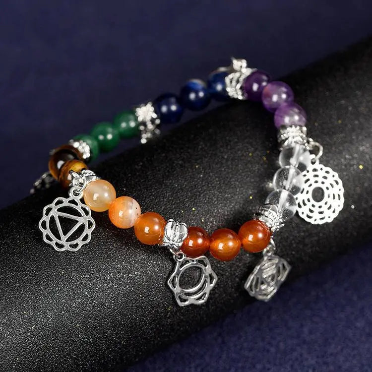 “Seven Lights” Chakra-Inspired Crystal Charm Bracelet - Begonia L