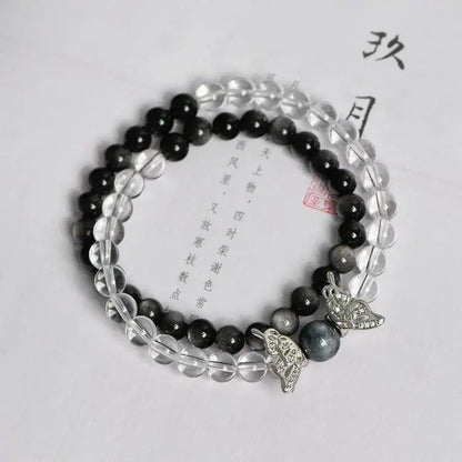 “Metamorph” Clear Quartz & Silver Obsidian Butterfly Bracelet - Begonia L