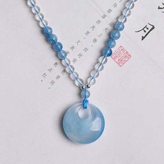 “Sea Within” Aquamarine & Clear Quartz Circle Necklace - Begonia L