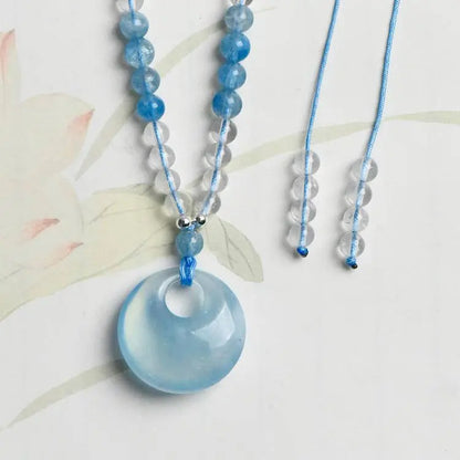 “Sea Within” Aquamarine & Clear Quartz Circle Necklace - Begonia L