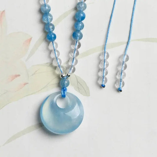 “Sea Within” Aquamarine & Clear Quartz Circle Necklace - Begonia L