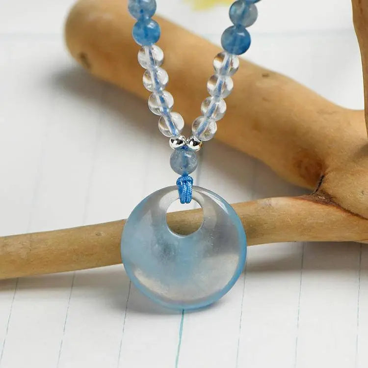 “Sea Within” Aquamarine & Clear Quartz Circle Necklace - Begonia L