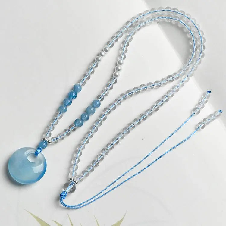 “Sea Within” Aquamarine & Clear Quartz Circle Necklace - Begonia L