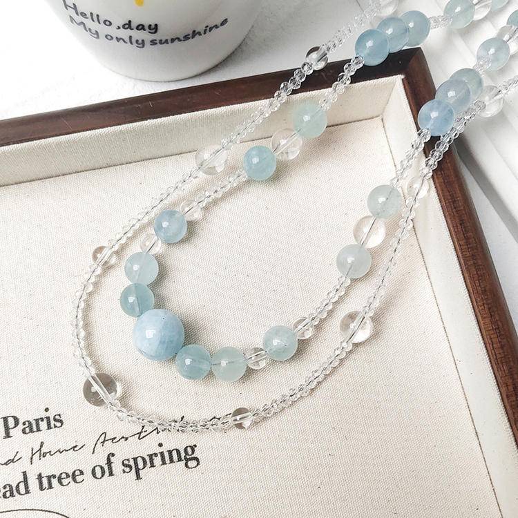 Aquamarine × Clear Quartz | Double-Layer Healing Necklace - Begonia L