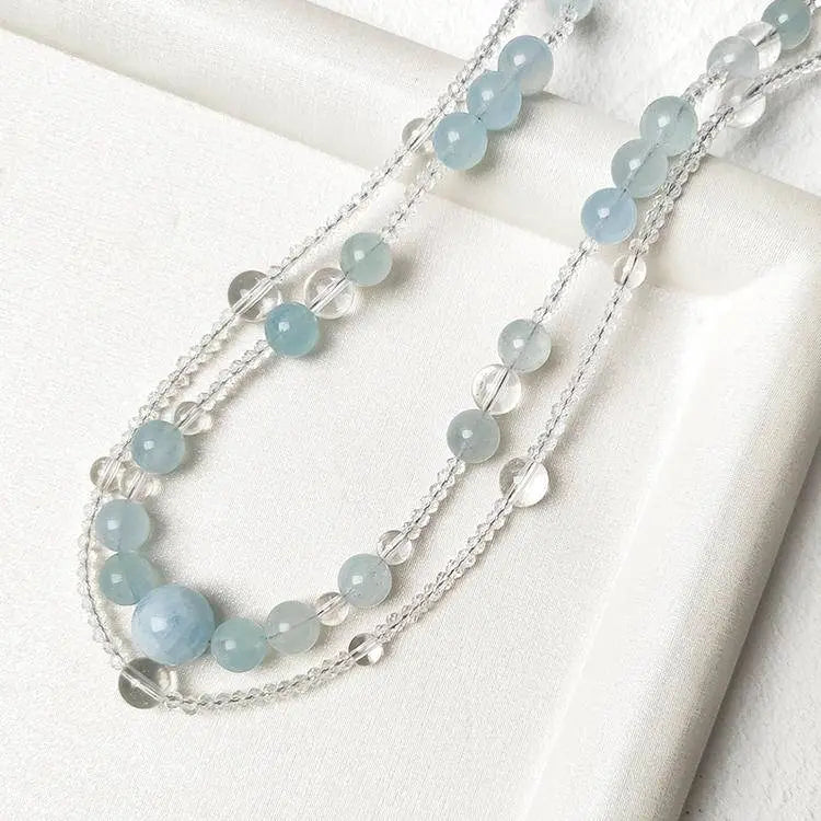 Aquamarine × Clear Quartz | Double-Layer Healing Necklace - Begonia L