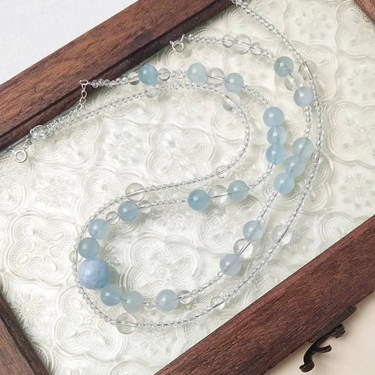 Aquamarine × Clear Quartz | Double-Layer Healing Necklace - Begonia L