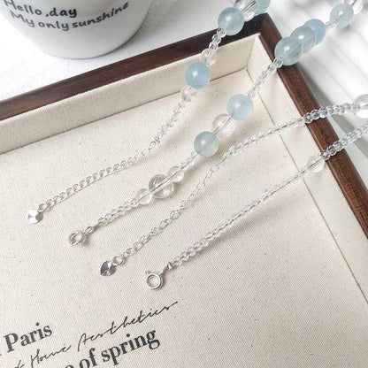 Aquamarine × Clear Quartz | Double-Layer Healing Necklace - Begonia L
