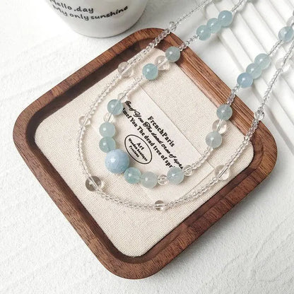 Aquamarine × Clear Quartz | Double-Layer Healing Necklace - Begonia L