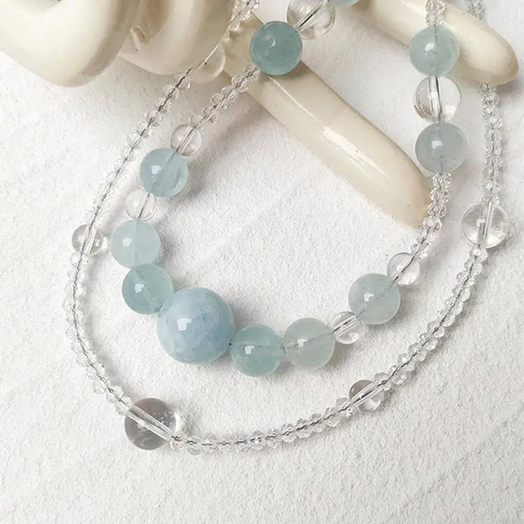 Aquamarine × Clear Quartz | Double-Layer Healing Necklace - Begonia L