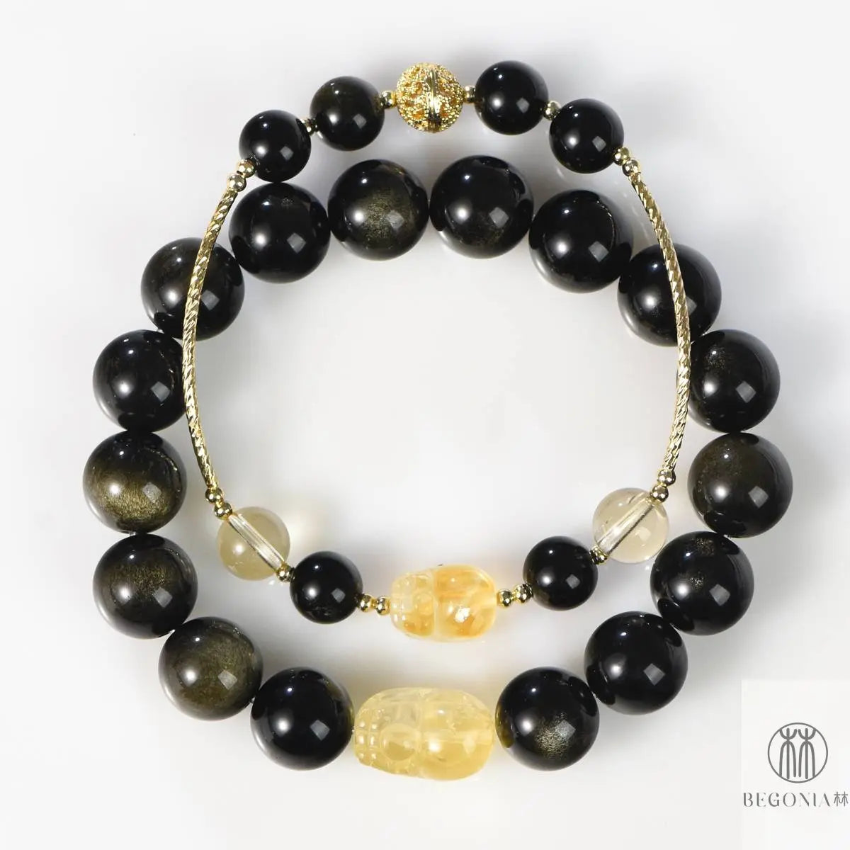 Golden Obsidian & Citrine Pixiu Protection Bracelet - Begonia L