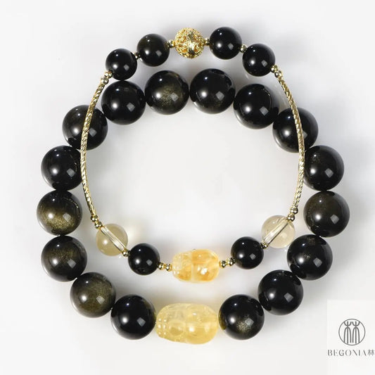 Golden Obsidian & Citrine Pixiu Protection Bracelet - Begonia L