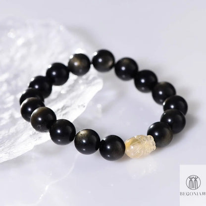 Golden Obsidian & Citrine Pixiu Protection Bracelet - Begonia L