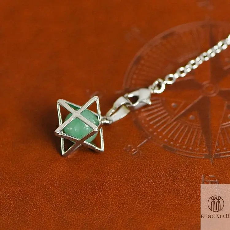 Merkaba Crystal Pendulum Necklace (Hollow Metal Star Tetrahedron) - Begonia L