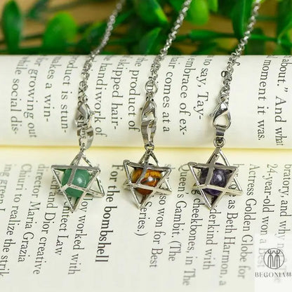 Merkaba Crystal Pendulum Necklace (Hollow Metal Star Tetrahedron) - Begonia L