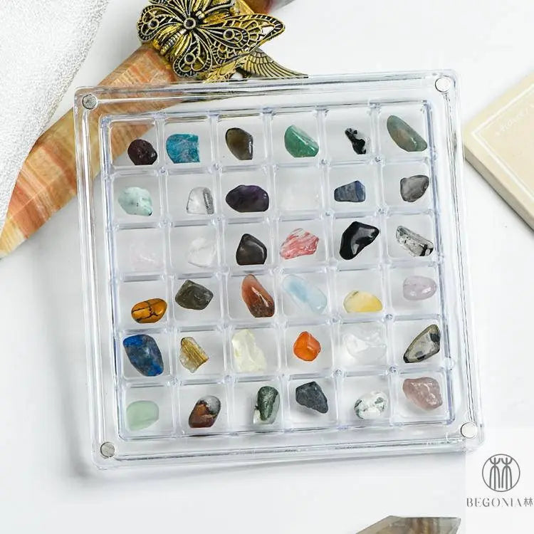 Gemstone Display Box: Acrylic Specimen Grid Collector Case - Begonia L