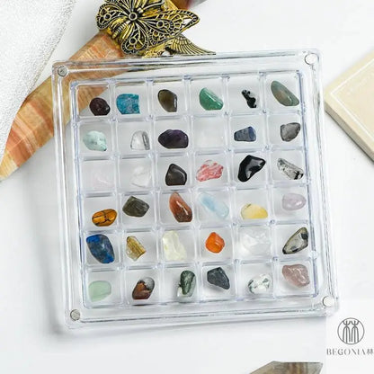 Gemstone Display Box: Acrylic Specimen Grid Collector Case - Begonia L