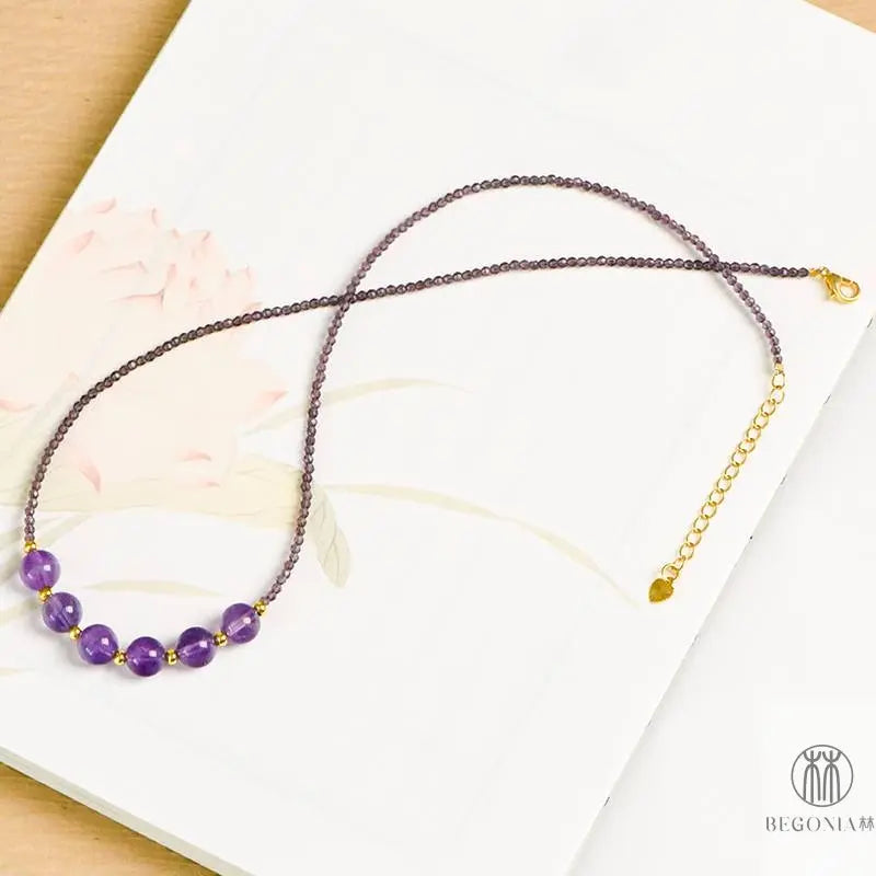 Minimal Amethyst Necklace: Dainty Layering Collarbone Chain - Begonia L