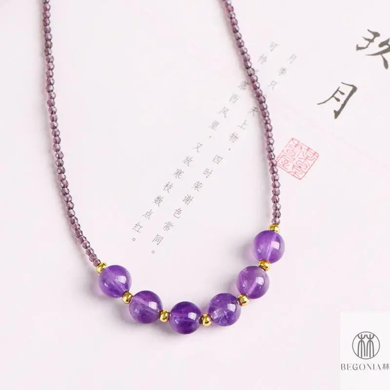 Minimal Amethyst Necklace: Dainty Layering Collarbone Chain - Begonia L
