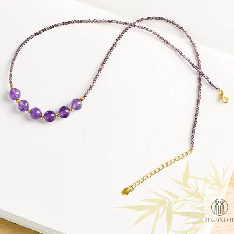 Minimal Amethyst Necklace: Dainty Layering Collarbone Chain - Begonia L