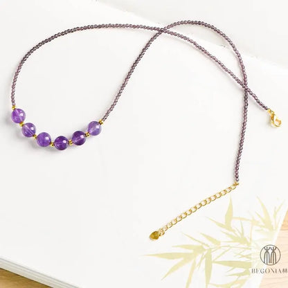 Minimal Amethyst Necklace: Dainty Layering Collarbone Chain - Begonia L