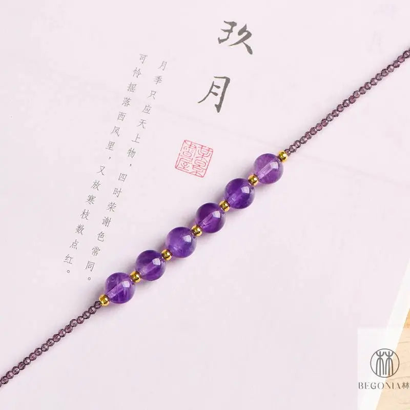 Minimal Amethyst Necklace: Dainty Layering Collarbone Chain - Begonia L