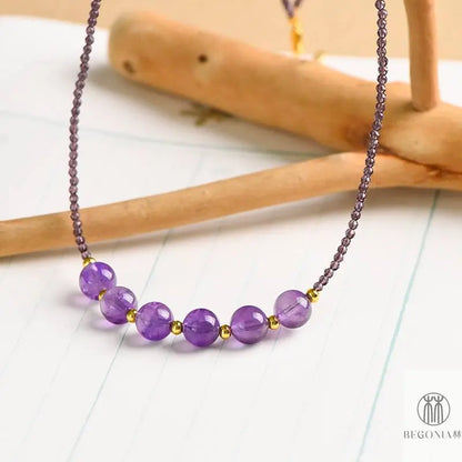 Minimal Amethyst Necklace: Dainty Layering Collarbone Chain - Begonia L