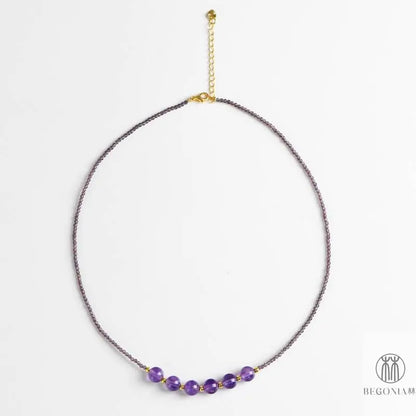 Minimal Amethyst Necklace: Dainty Layering Collarbone Chain - Begonia L
