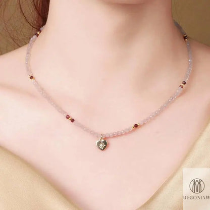 Rose Quartz Necklace: Eternal Love Heart Dainty Layering Piece - Begonia L