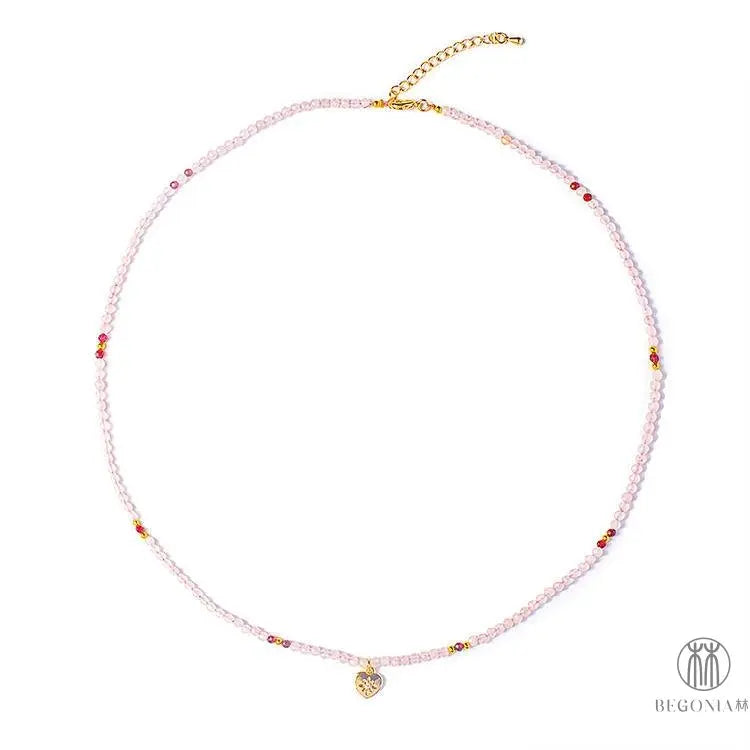 Rose Quartz Necklace: Eternal Love Heart Dainty Layering Piece - Begonia L