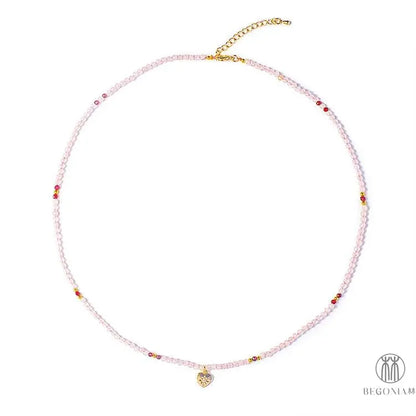 Rose Quartz Necklace: Eternal Love Heart Dainty Layering Piece - Begonia L
