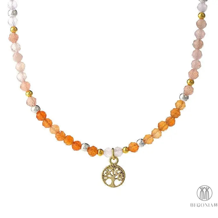 Harmony Cycle Necklace: Tree of Life Warm Energy Beaded Chain - Begonia L