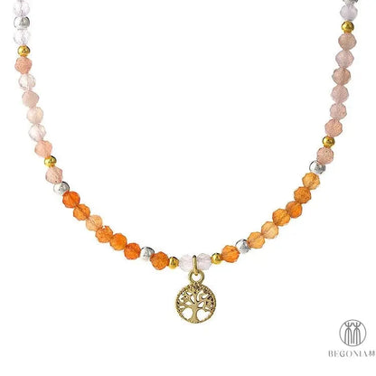Harmony Cycle Necklace: Tree of Life Warm Energy Beaded Chain - Begonia L