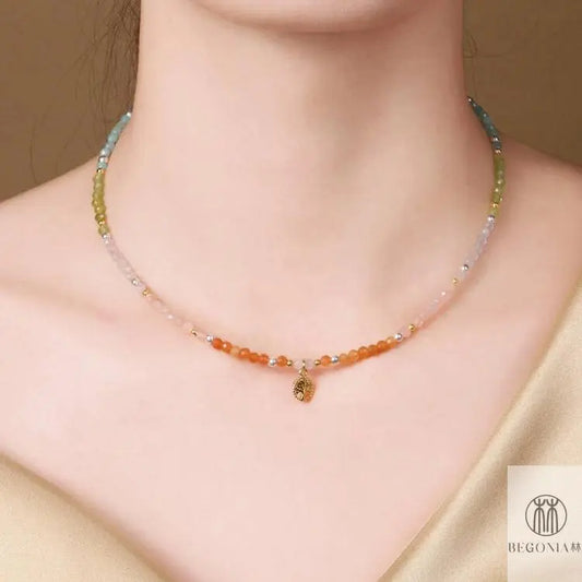 Harmony Cycle Necklace: Tree of Life Warm Energy Beaded Chain - Begonia L