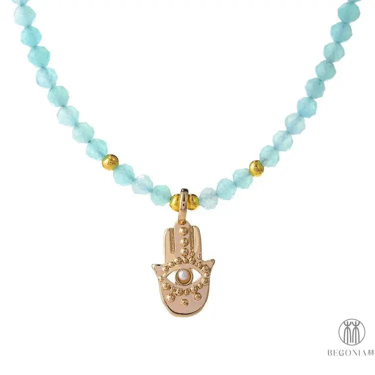 Amazonite Hamsa Necklace: Quiet Protection Evil Eye Hand Charm - Begonia L