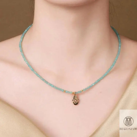 Amazonite Hamsa Necklace: Quiet Protection Evil Eye Hand Charm - Begonia L