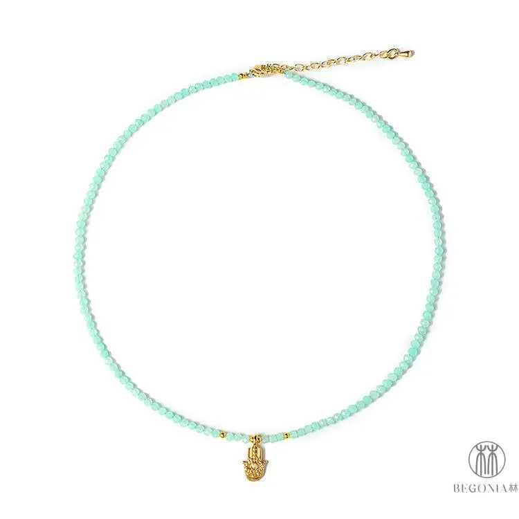 Amazonite Hamsa Necklace: Quiet Protection Evil Eye Hand Charm - Begonia L
