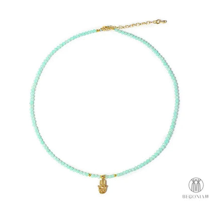 Amazonite Hamsa Necklace: Quiet Protection Evil Eye Hand Charm - Begonia L