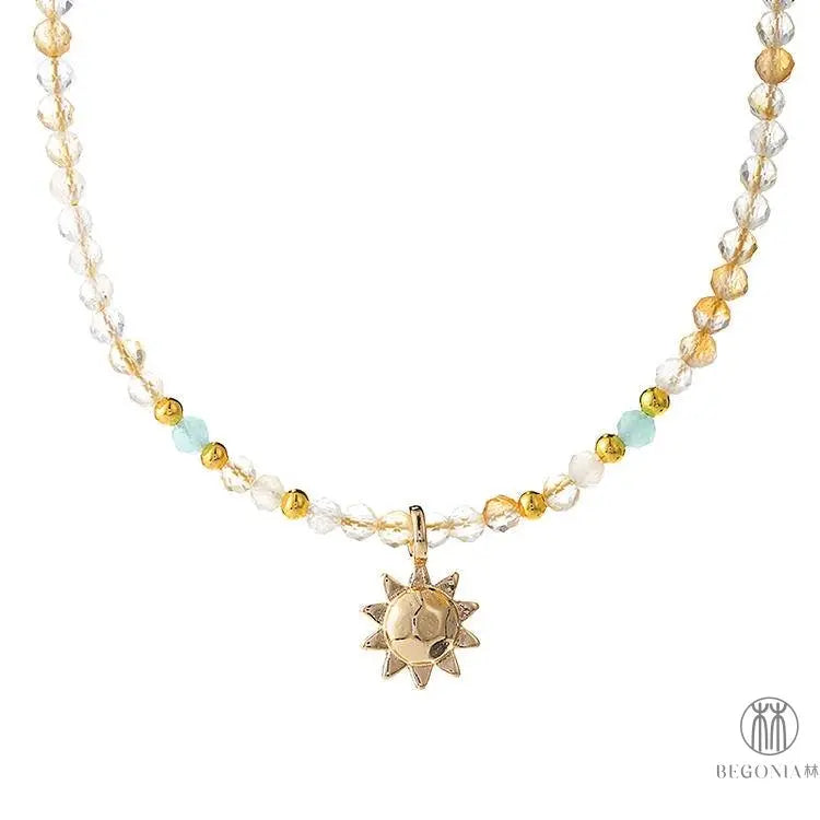 Citrine Necklace: Sunshine Calm Sun Pendant Dainty Layering Piece - Begonia L