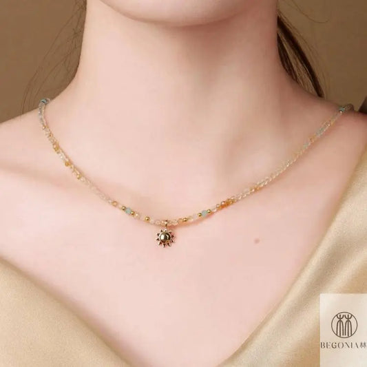 Citrine Necklace: Sunshine Calm Sun Pendant Dainty Layering Piece - Begonia L