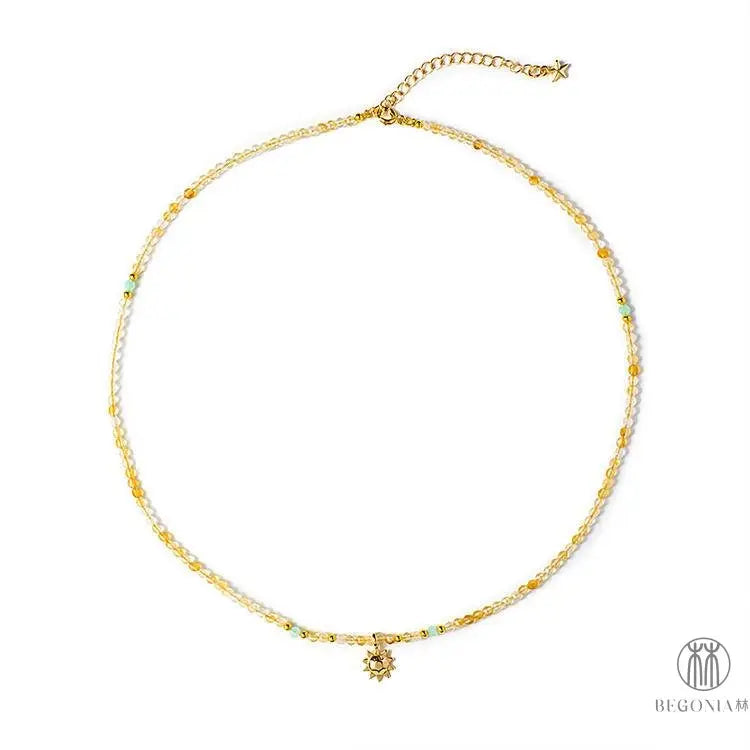 Citrine Necklace: Sunshine Calm Sun Pendant Dainty Layering Piece - Begonia L