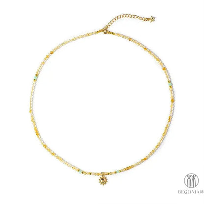 Citrine Necklace: Sunshine Calm Sun Pendant Dainty Layering Piece - Begonia L