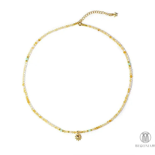 Citrine Necklace: Sunshine Calm Sun Pendant Dainty Layering Piece - Begonia L
