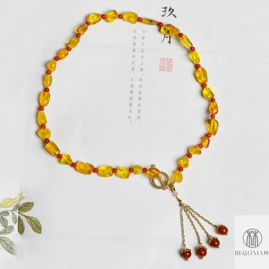Amber Necklace: Warm Sun Tassel Dainty Collarbone Chain - Begonia L